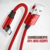 Cabo de Dados e Carregamento Rápido Micro USB 3A com Conector em 90 Graus para Celulares Samsung, Xiaomi, Motorola e outros.
