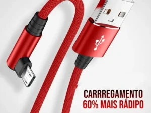 Cabo de Dados e Carregamento Rápido Micro USB 3A com Conector em 90 Graus para Celulares Samsung, Xiaomi, Motorola e outros.