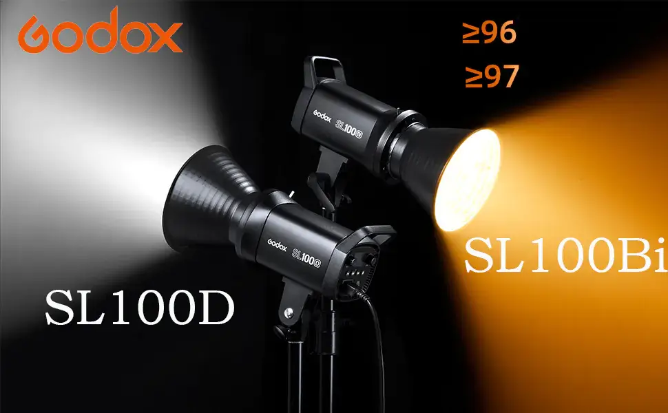 Botões e mostrador do Godox SL100D ajustando a intensidade de 0% a 100%