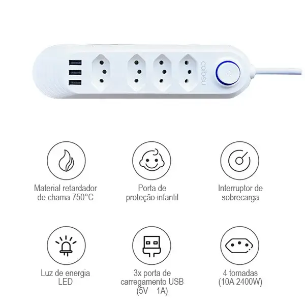Imagem com destaques visuais para 6 benefícios da extensão elétrica bivolt.