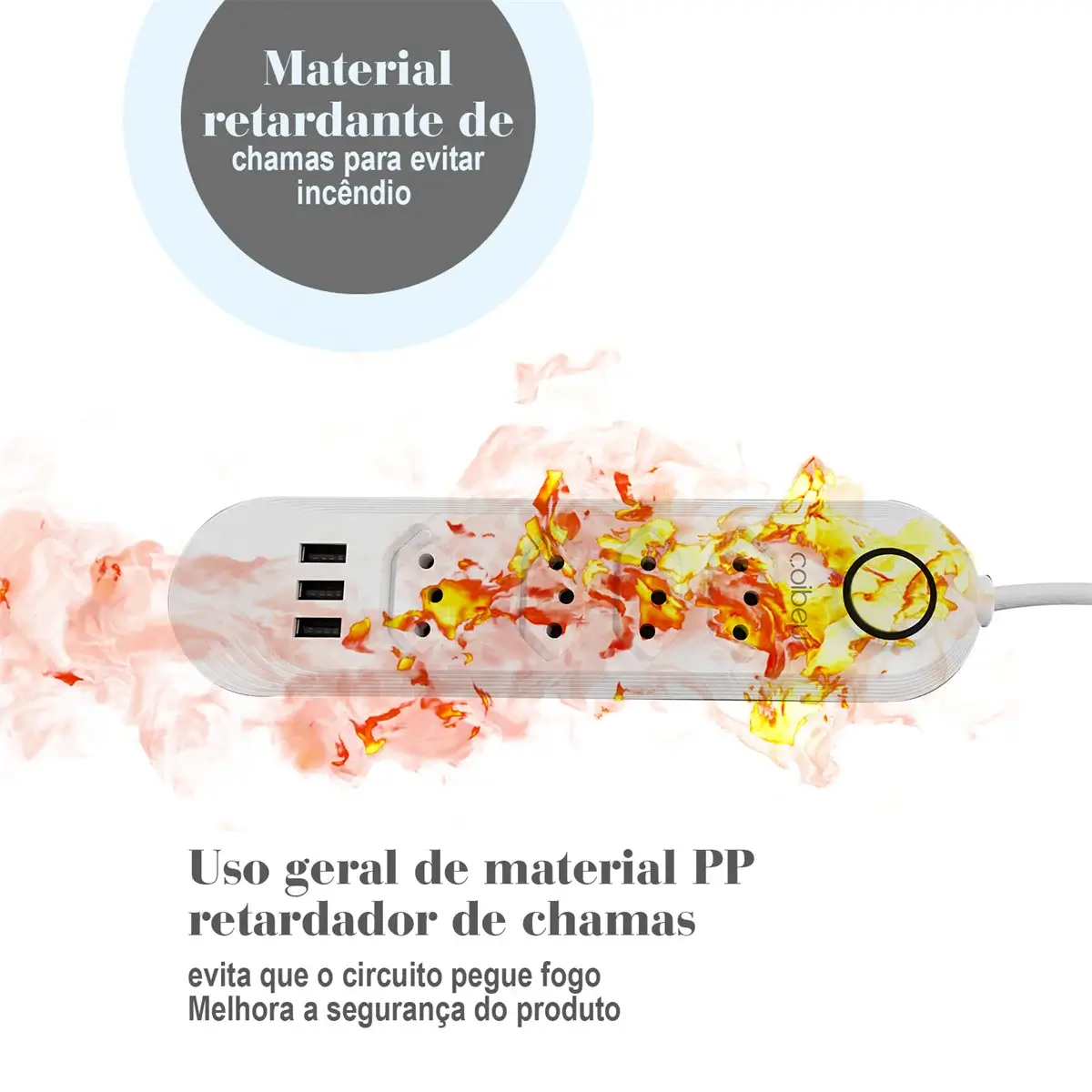 Close na textura resistente do corpo da extensão elétrica com estrutura reforçada.