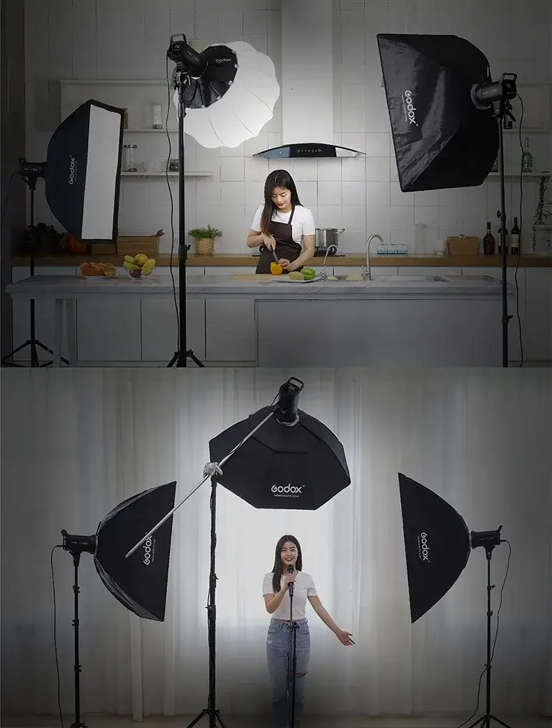 SL100Bi iluminando uma cena de vídeo com iluminação bicolor equilibrada.