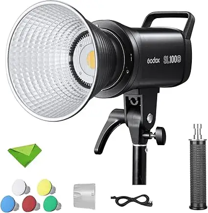 Iluminador LED Godox SL100D com design robusto e luz branca de 5600K.