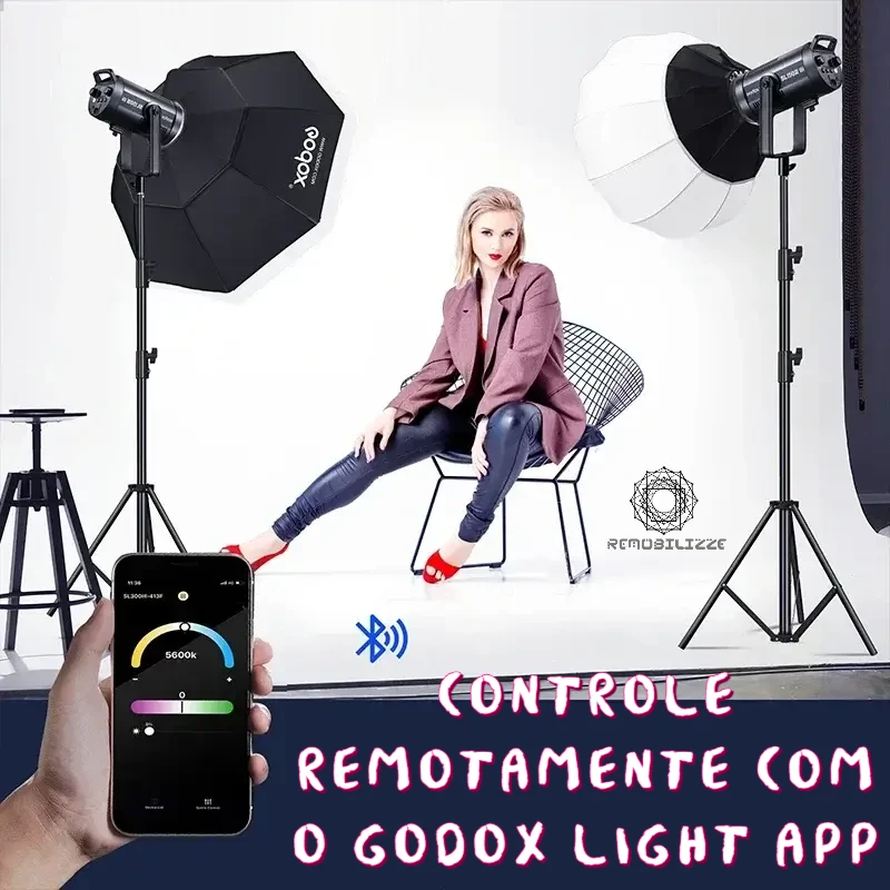 Iluminador de LED Profissional Godox SL100D, SL100BI Bowens 100W 5600K Luz Branca e Painel de LED - Estúdios, home-office, Escritórios