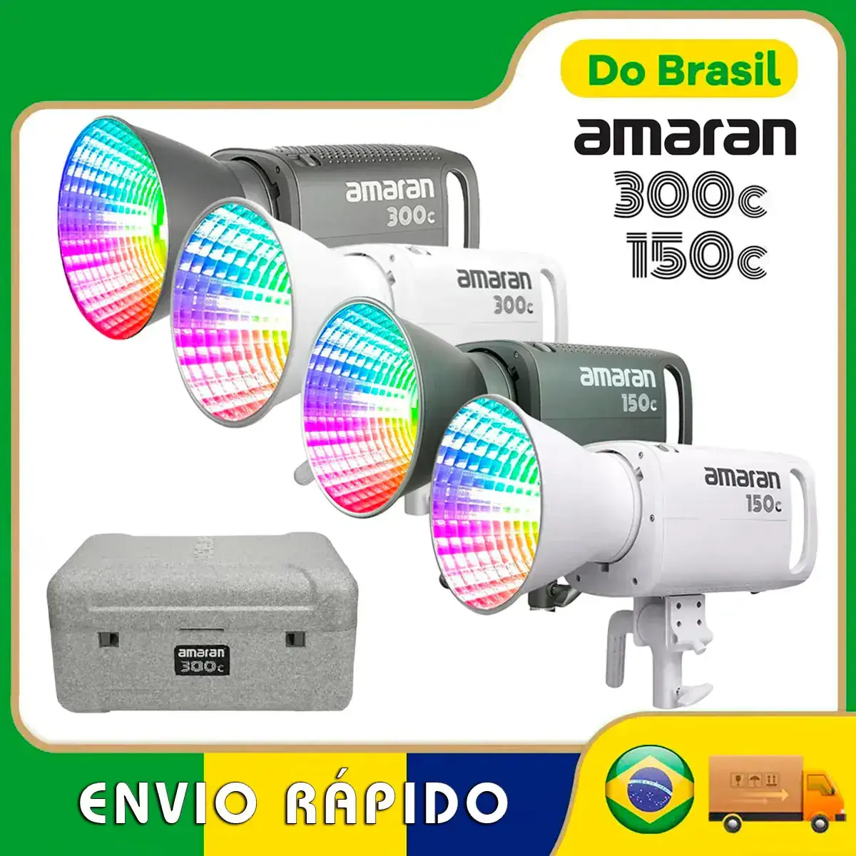 Iluminação RGBWW Profissional Amaran 150C 300C Aputure LED Controle HSI Bowens para Vídeo Fotografia Criadores de Conteúdo Produções Cinematográficas