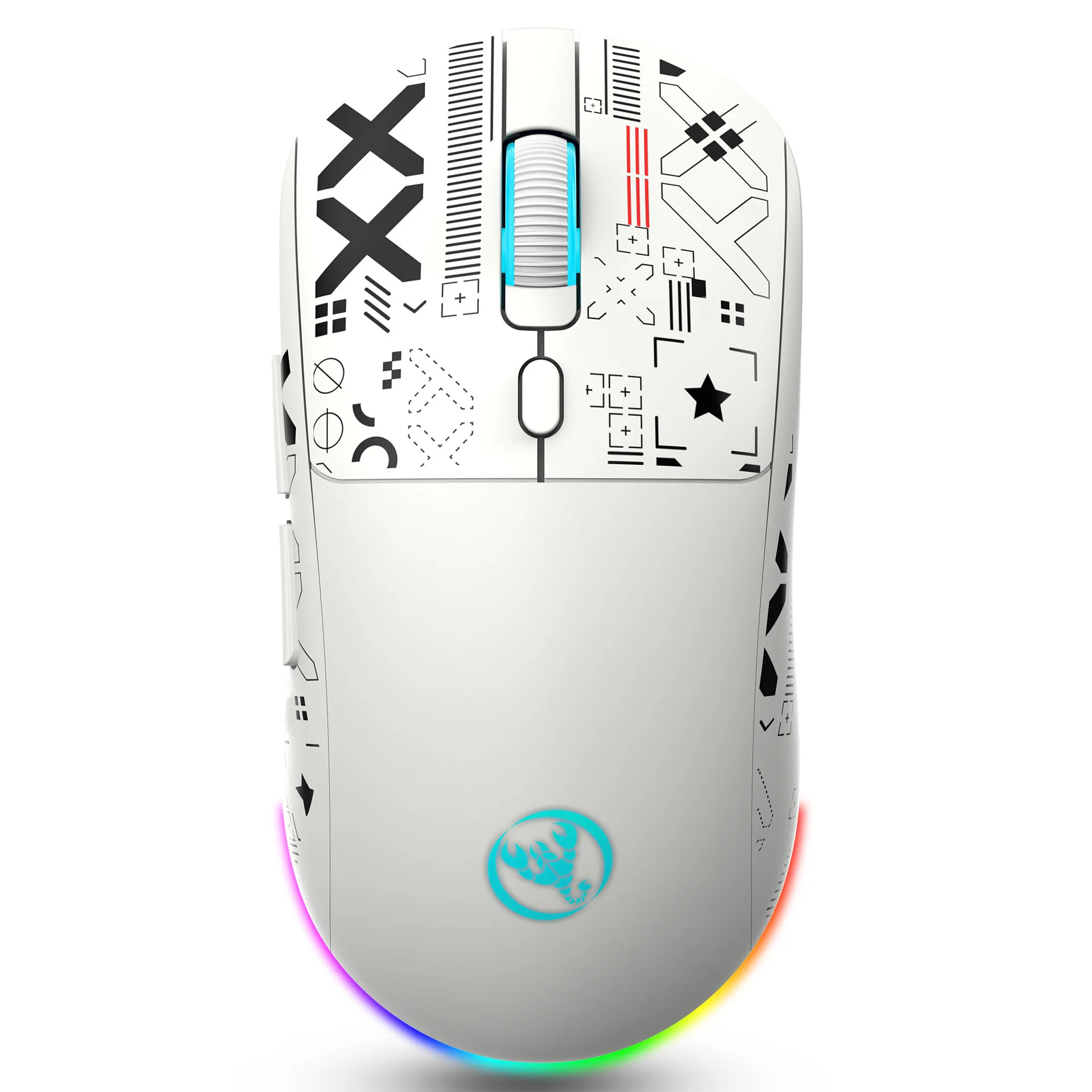 Mouse gamer HXSJ T90 branco com iluminação RGB e design moderno