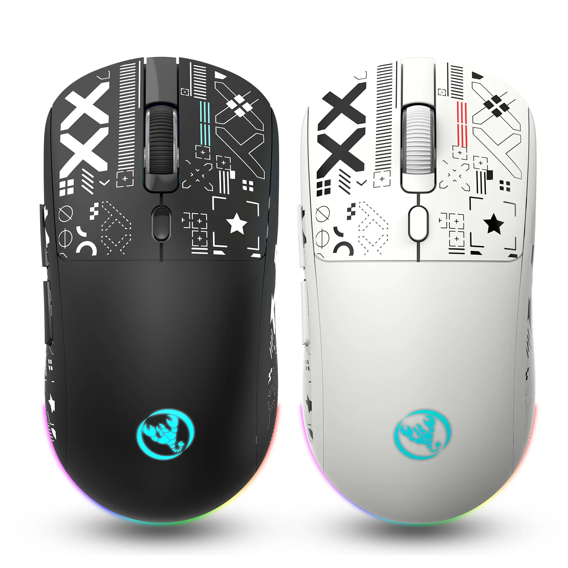 Mouse Gamer HXSJ T90 Sem Fio Bluetooth 3 em 1 com Iluminação RGB Personalizável, DPI Ajustável até 3600, Recarregável 750mAh, 6 Botões Silenciosos – Mouse Ergonômico Estilizado para Jogos, Trabalho e Estudo – Compatível com Windows, Mac, Android e Smart TV