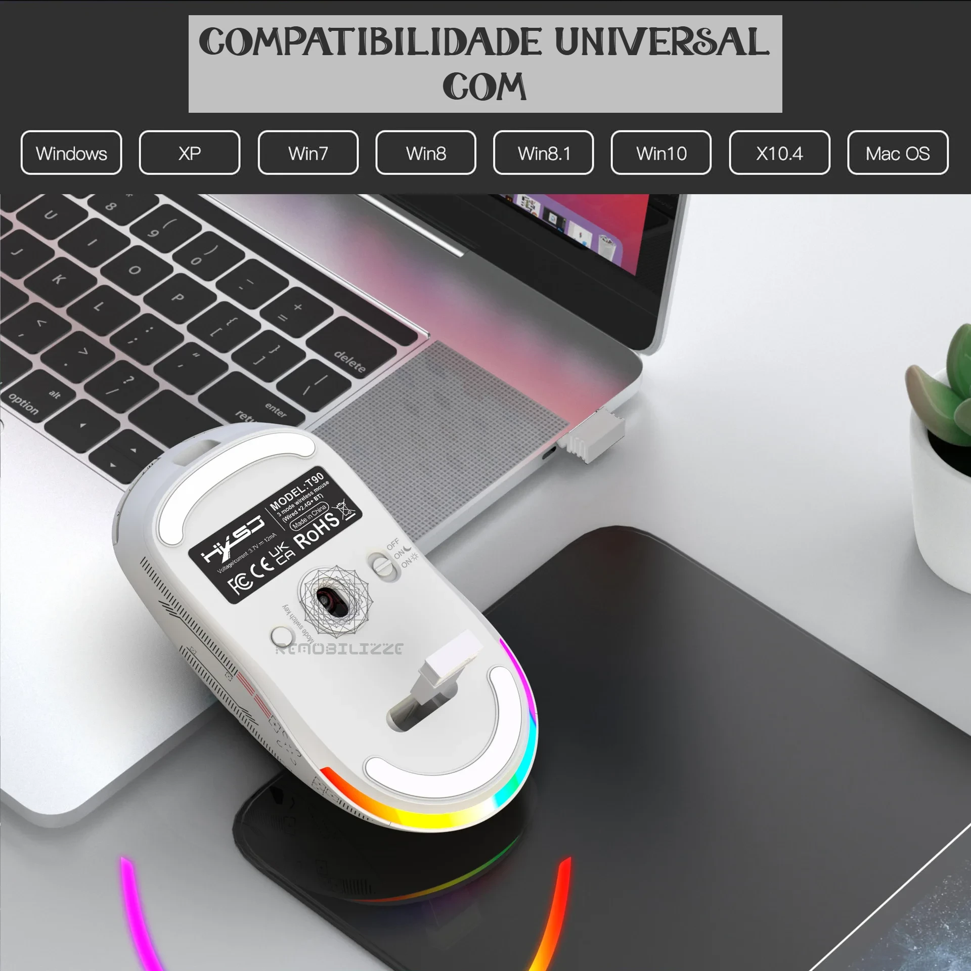 Compatibilidade do mouse HXSJ T90 com Windows, Mac, Android e Smart TVs