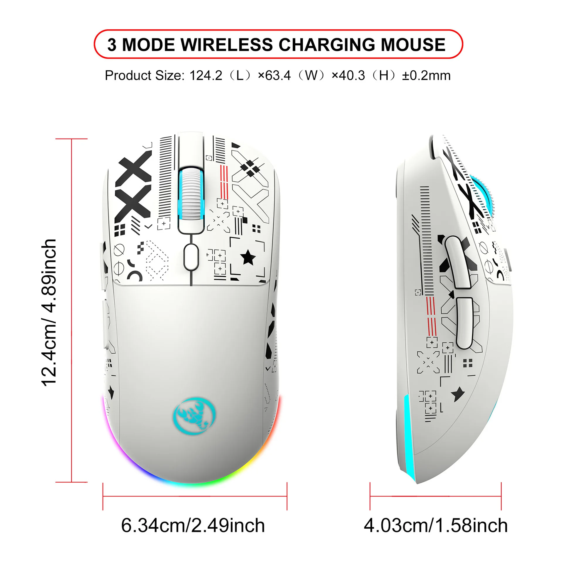 Dimensões do mouse gamer HXSJ T90 com design ergonômico e confortável