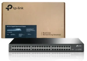 Switch TP-Link T2600G-52TS com embalagem e acessórios inclusos