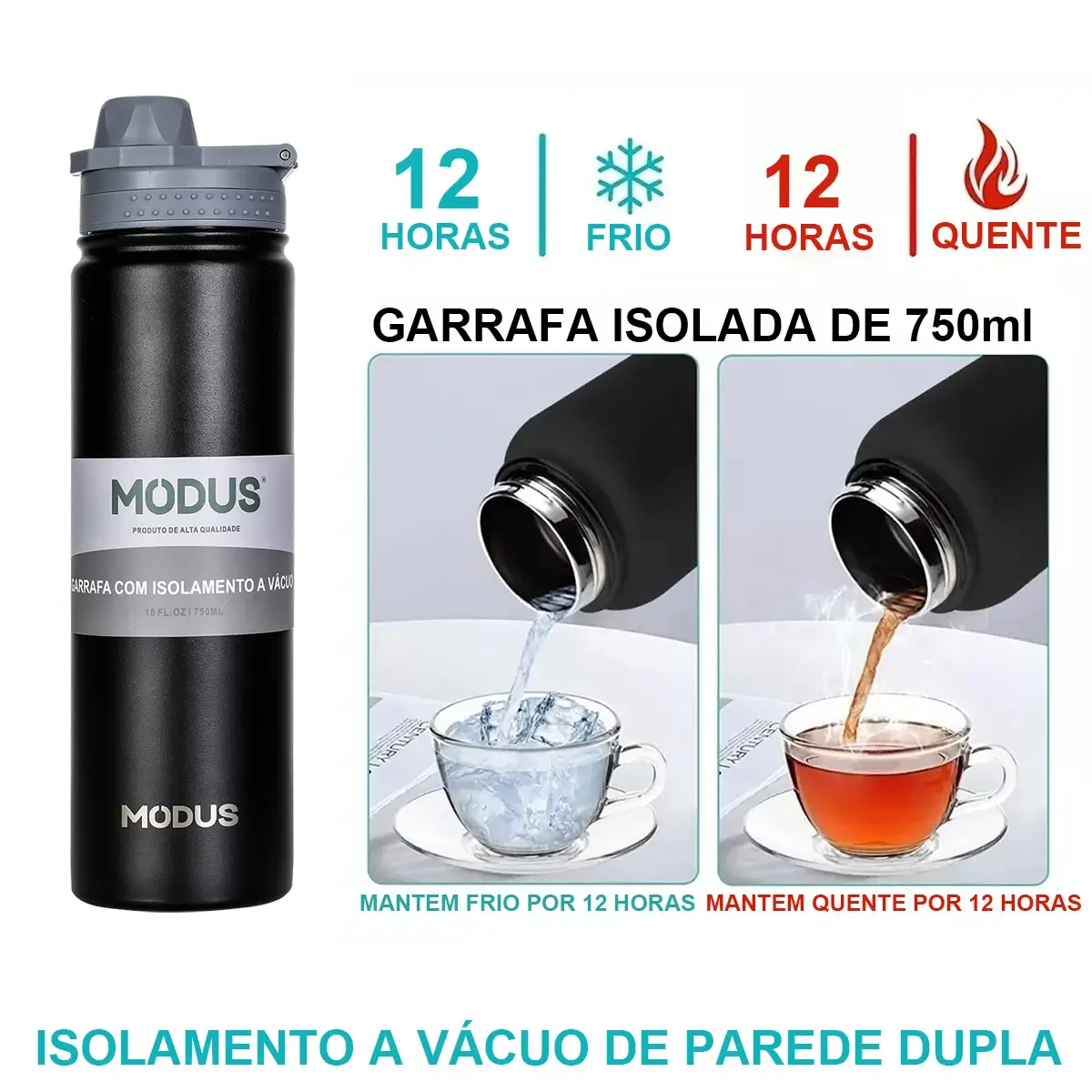 Canudo embutido higiênico em garrafa térmica esportiva inox 750ml