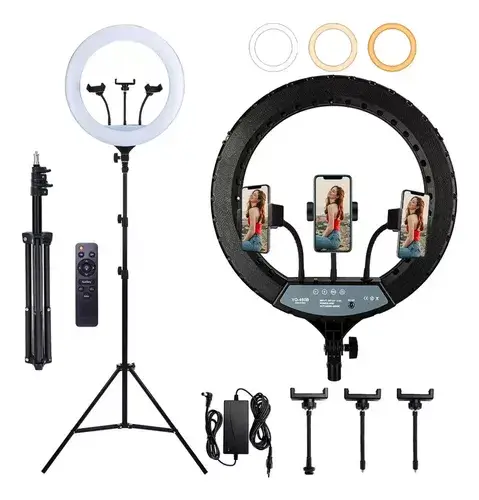 Caixa do Ring Light 18 polegadas com tripé e acessórios inclusos