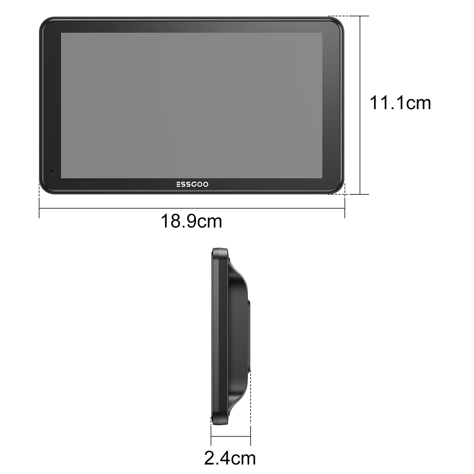 Tela CarPlay Android Auto 7 polegadas com dimensões exibidas