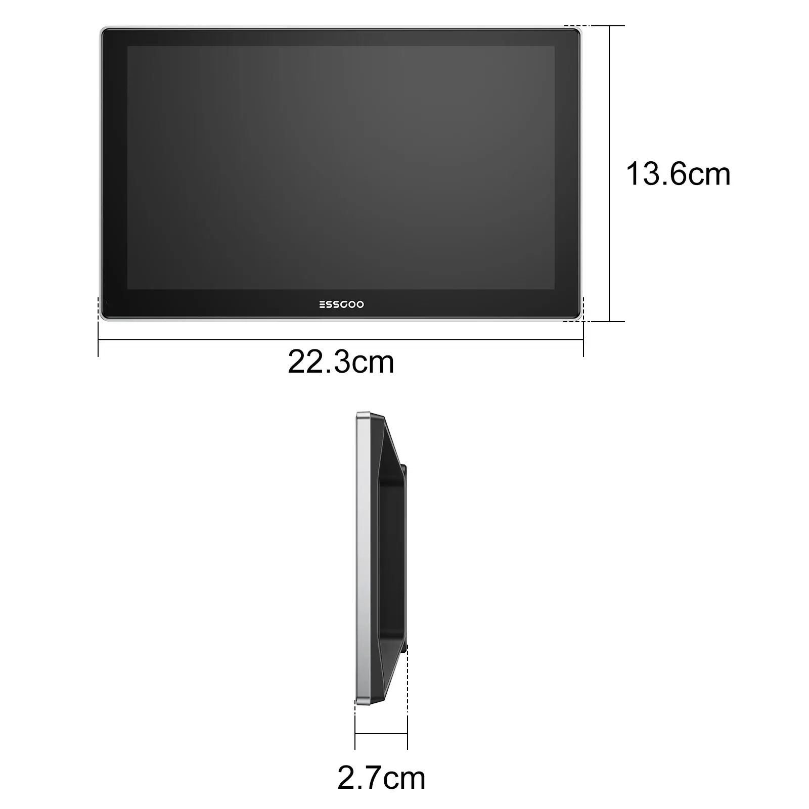 Tela CarPlay Android Auto 9 polegadas com dimensões detalhadas